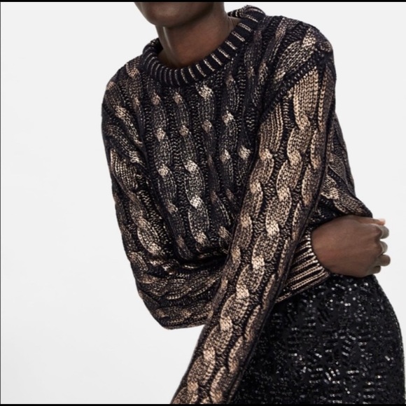 Zara Sweaters - Zara NWOT Cropped Metallic Cable Knit Sweater